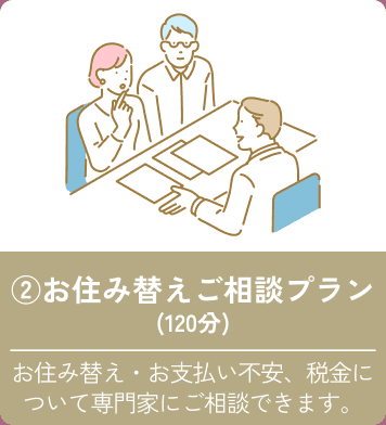 ②お住み替えご相談プラン（120分） お住み替え・お支払い不安、税金について専門家にご相談できます。